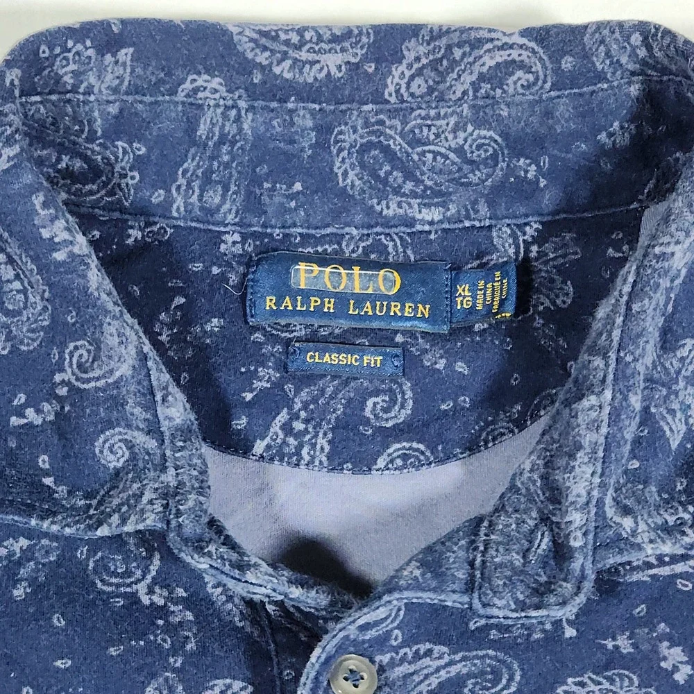 Polo Ralph Lauren Polo Shirt Mens XL Blue Cotton Paisley Classic Fit SS